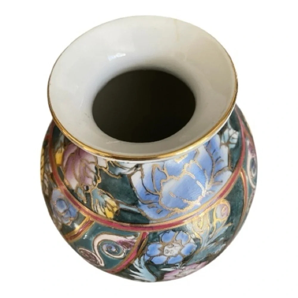 Vintage Cloisonné Vase, Andrea By Sadek Hand Painted Floral Design.